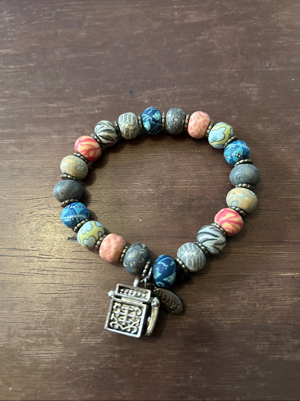 Multicolor Beaded Charm Bracelet - Patterned Round Beads